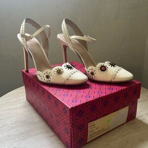 Tory Burch Ivory Floral Heels